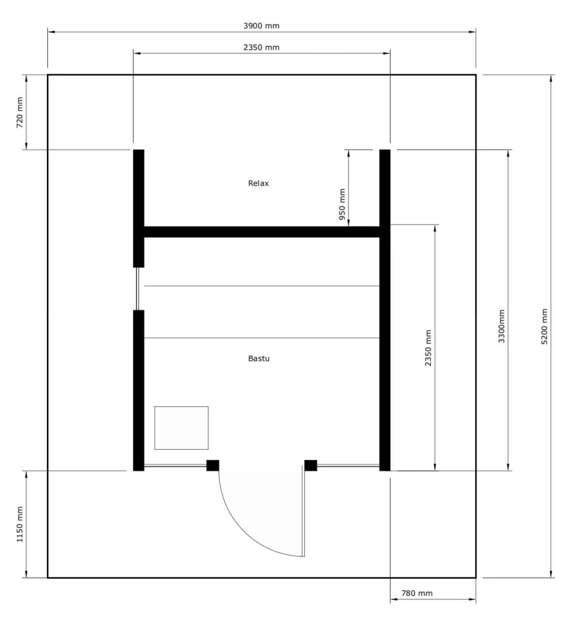 Planritning för bastu och relax